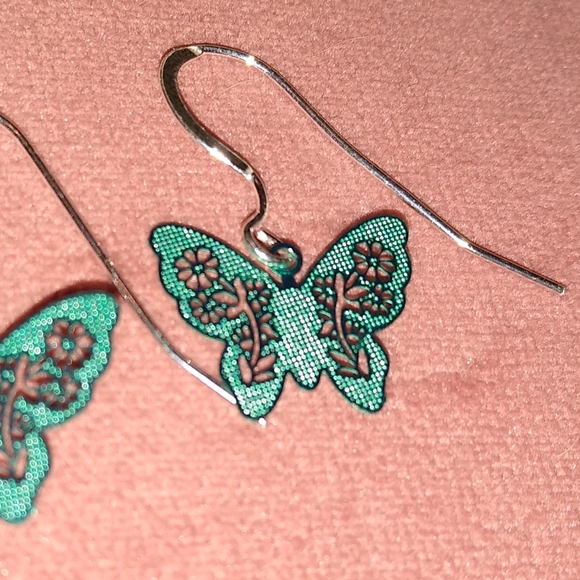 Solid 925 REAL Sterling Silver Ear Wires Blue Butterfly Handmade Earrings New - Picture 4 of 6